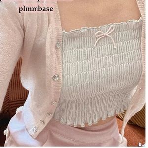 Japanese Kawaii Style Pastel Blue Cottage Ballet Y2K Ruffle Bibbon Bow Crop Top